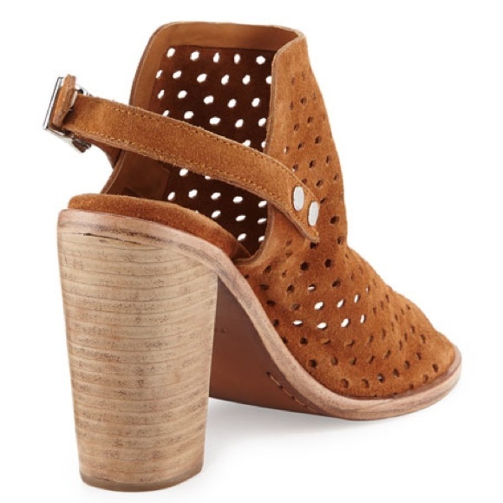Rag & Bone Tan Peep Toe Wyatt Perforated Suede Heeled Sandal EUC Size 38 - Picture 3 of 12